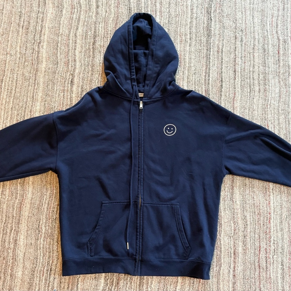 Navy Blue Garage Hoodie w/ Smiley Face